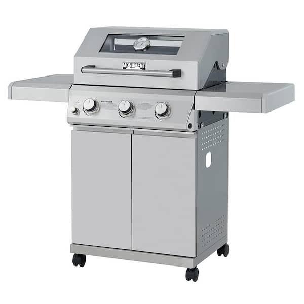 Monument Grills 35000 3-Burner Portable Propane Gas Grill in Stainless Steel with Clear View Lid and LED Controls - 1