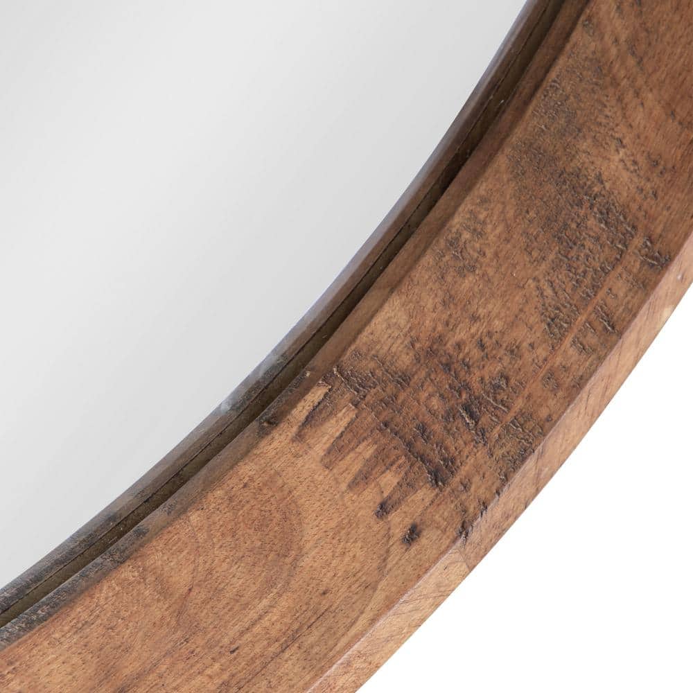 24-Inch Round Brown Wood Framed Vanity Mirror
