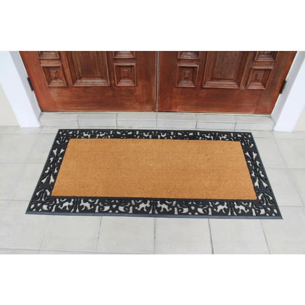 A1 Home Collections A1hc Markham Picture Frame Black/Beige 30 in. x 60 in. Coir and Rubber Flocked Large Outdoor Monogrammed Q Door Mat