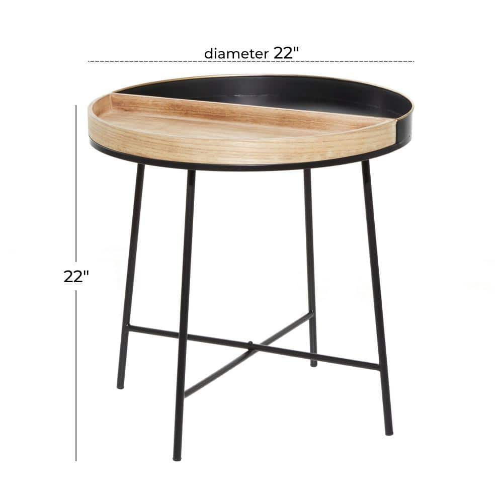 Compact Round Black Wood & Metal 24" Accent Table