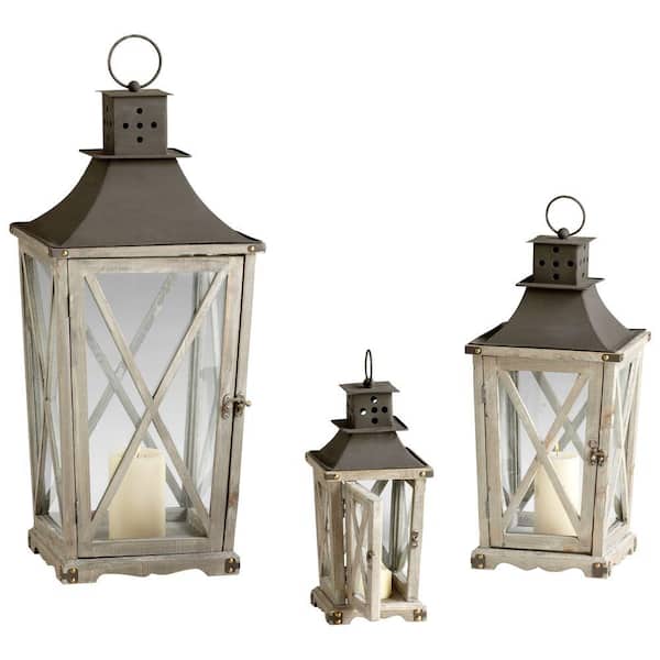 Filament Design Prospect 31.5 in. Weathered Pine and Rust Candle Holder Lanterns (Set of 3)