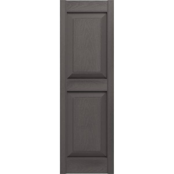 Builders Edge 12 in. x 55 in. Raised Panel Vinyl Exterior Shutters Pair in Tuxedo Grey