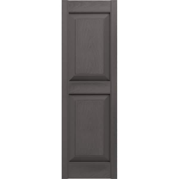 Builders Edge 12 in. x 63 in. Raised Panel Vinyl Exterior Shutters Pair in Tuxedo Grey