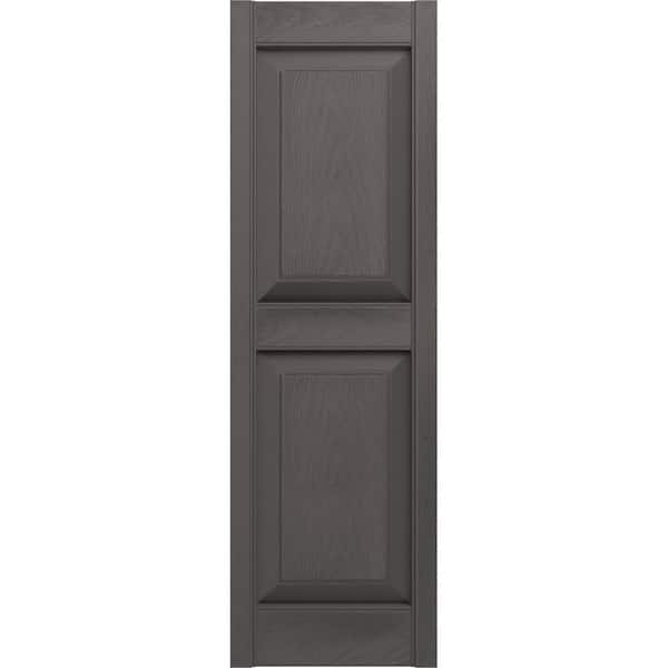 Builders Edge 12 in. x 71 in. Raised Panel Vinyl Exterior Shutters Pair in Tuxedo Grey
