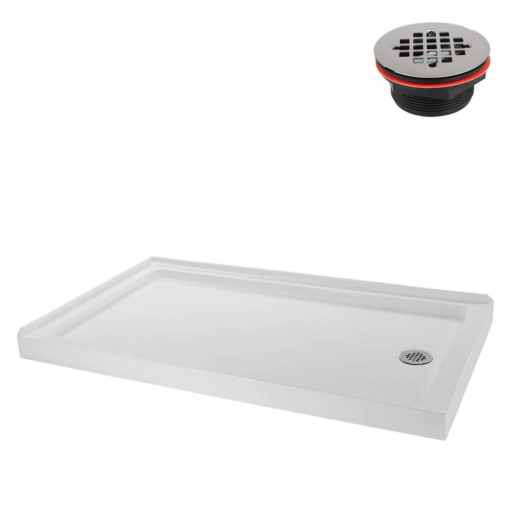 60'' Glossy White Rectangular Acrylic Shower Base with Right Hand Drain
