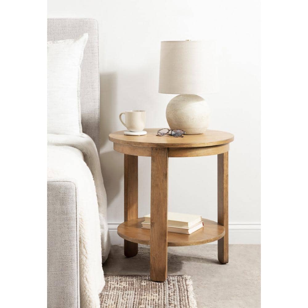 Natural Medium Wood Round Accent Table with Two Tiers