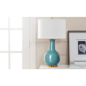 Paris 27.5 in. Light Blue Gourd Ceramic Table Lamp with White Shade