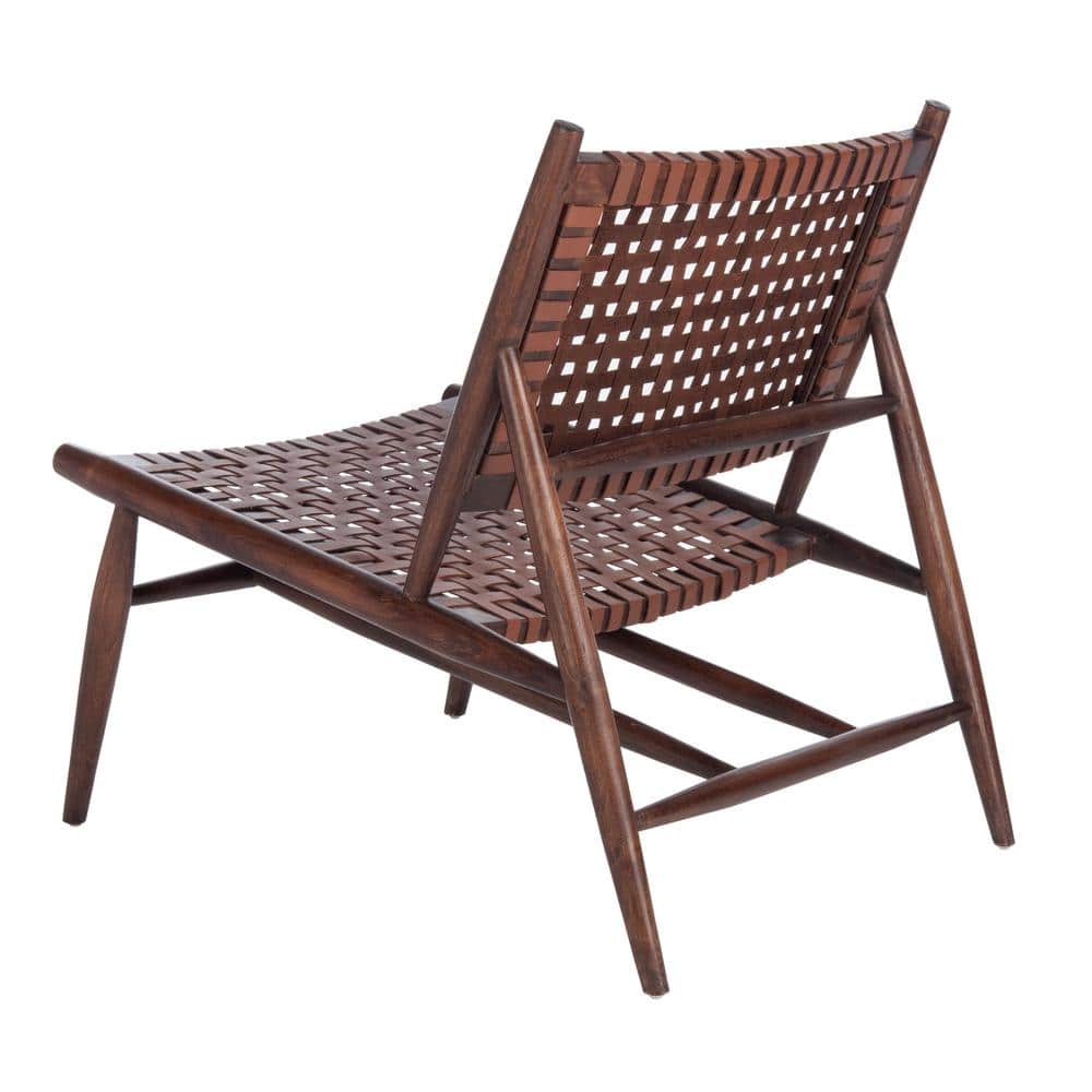 Cognac Brown Leather Woven Armless Slipper Chair