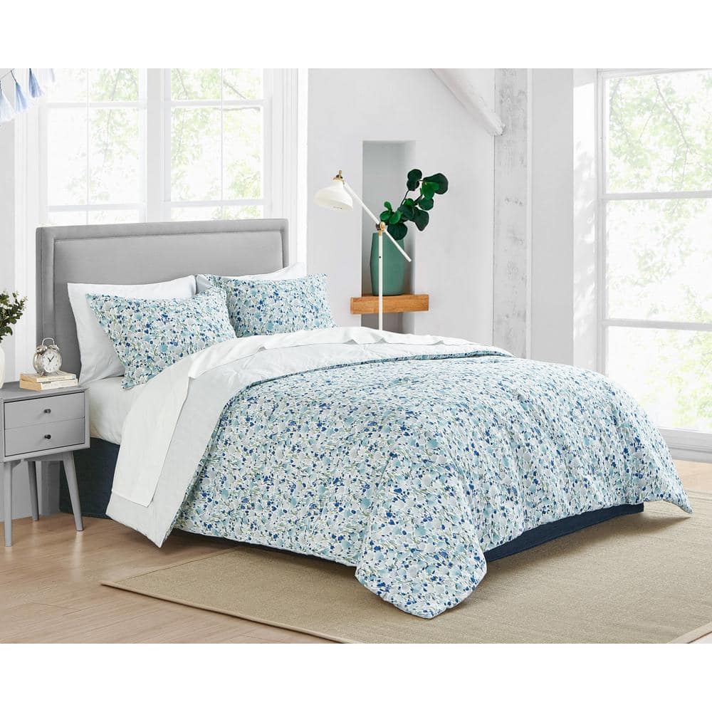Olivia Blue Floral Twin Cotton Duvet Cover Set