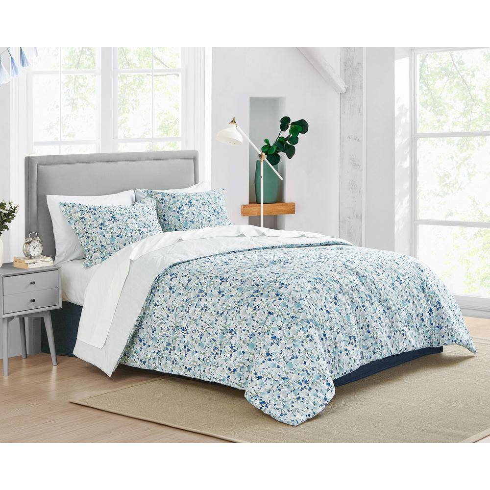 Olivia Blue Floral Cotton Full/Queen Duvet Cover Set