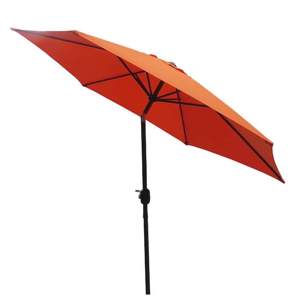 Kadehome 9 ft. Brown Pole Market Outdoor Patio Umbrella with Tilt and Crank in Orange