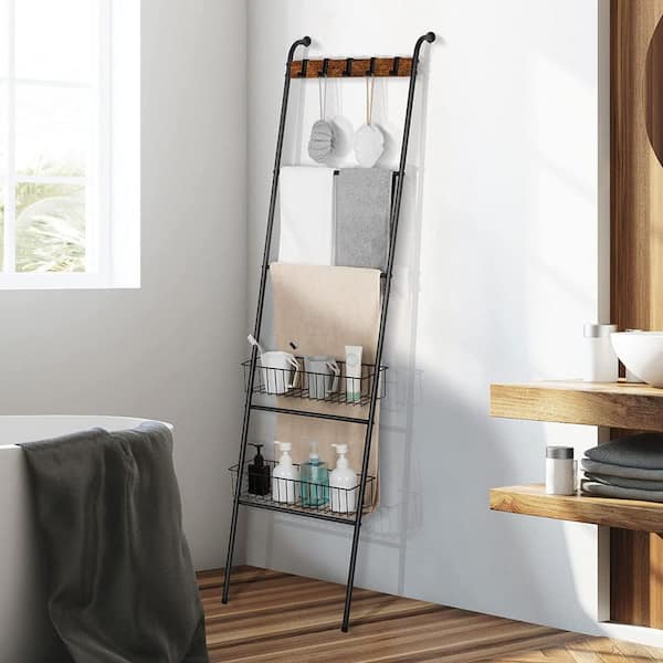 Oumilen Blanket Ladder Black Farmhouse Leaning Towel Ladder Holder