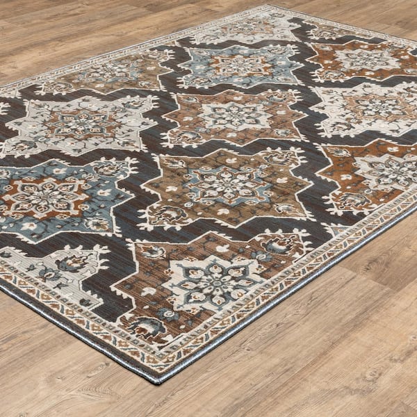 Edgewater Blue/Rust 2 ft. x 8 ft. Geometric Oriental Trefoil Medallion Polyester Indoor Runner Area Rug