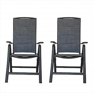 2-Piece Aluminium Frame Folding Patio Reclining Sling Chairs with Adjustable High Backrest Textilene Fabric