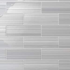 Hand Painted Rectangular 4 in. x 12 in. Neutral Gray 30 Glass tile (10 sq. ft./per Case)