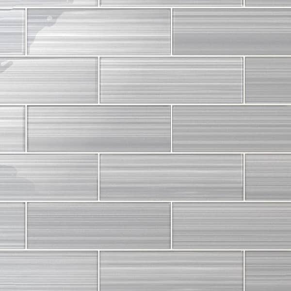 Bodesi Hand Painted Rectangular 4 in. x 12 in. Neutral Gray 30 Glass tile (10 sq. ft./per Case)