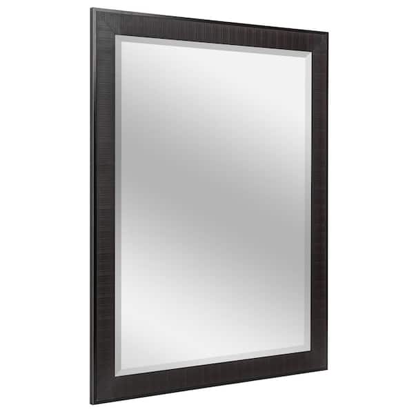 Deco Mirror 45.5 in. H x 35.5 in. W Farmhouse Rectangle Rustic Brown Framed Beveled Glass Bathroom Vanity Wall Mirror