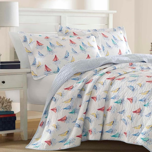 Laura Ashley Ahoy 3-Piece Bright Blue Floral Cotton King Quilt Set