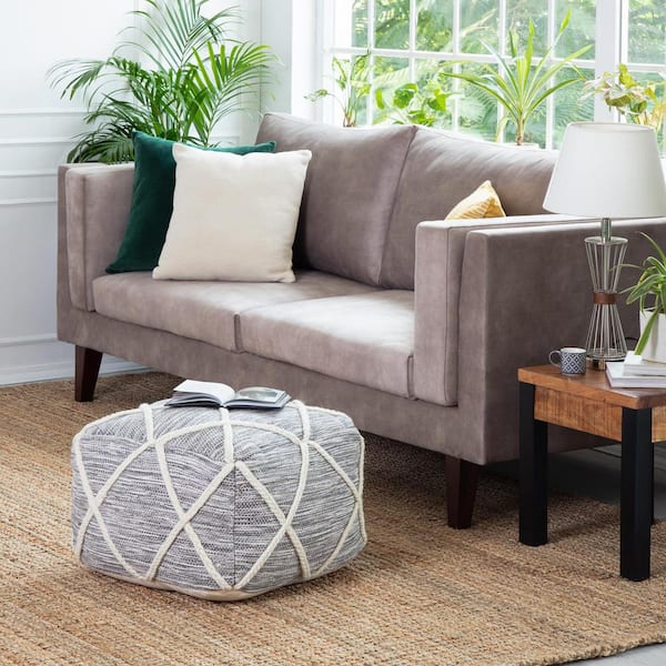 Kirkwood Cityscape 22 in. x 22 in. x 16 in. Gray and Ivory Pouf
