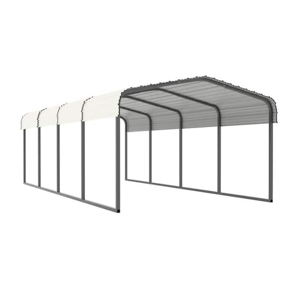 VEIKOUS 12 ft. W x 20 ft. D Carport Metal Car Canopy and Shelter, White