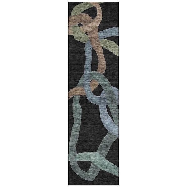 Chantille Machine Washable Indoor/Outdoor Abstract ACN2394 Black 2 ft. x 7 ft. Runner Rug