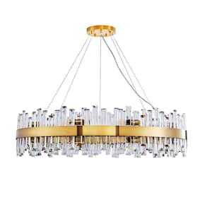 16-Light Gold Crystal Chandelier, Modern Rectangular K9 Crystal Hanging Pendant Ceiling Light Fixture