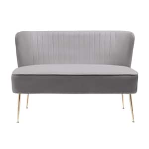 Farrah 46 in. Wide 2-Seater Velvet Upholstered Armless Wingback Loveseat Settee, Gray