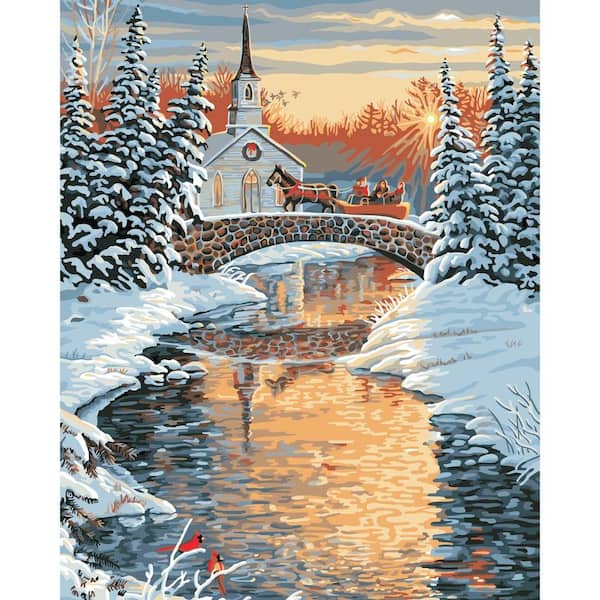 Plaid Paint by Number 16 in. x 20 in. 19-Color Kit Over The River Paint by Number