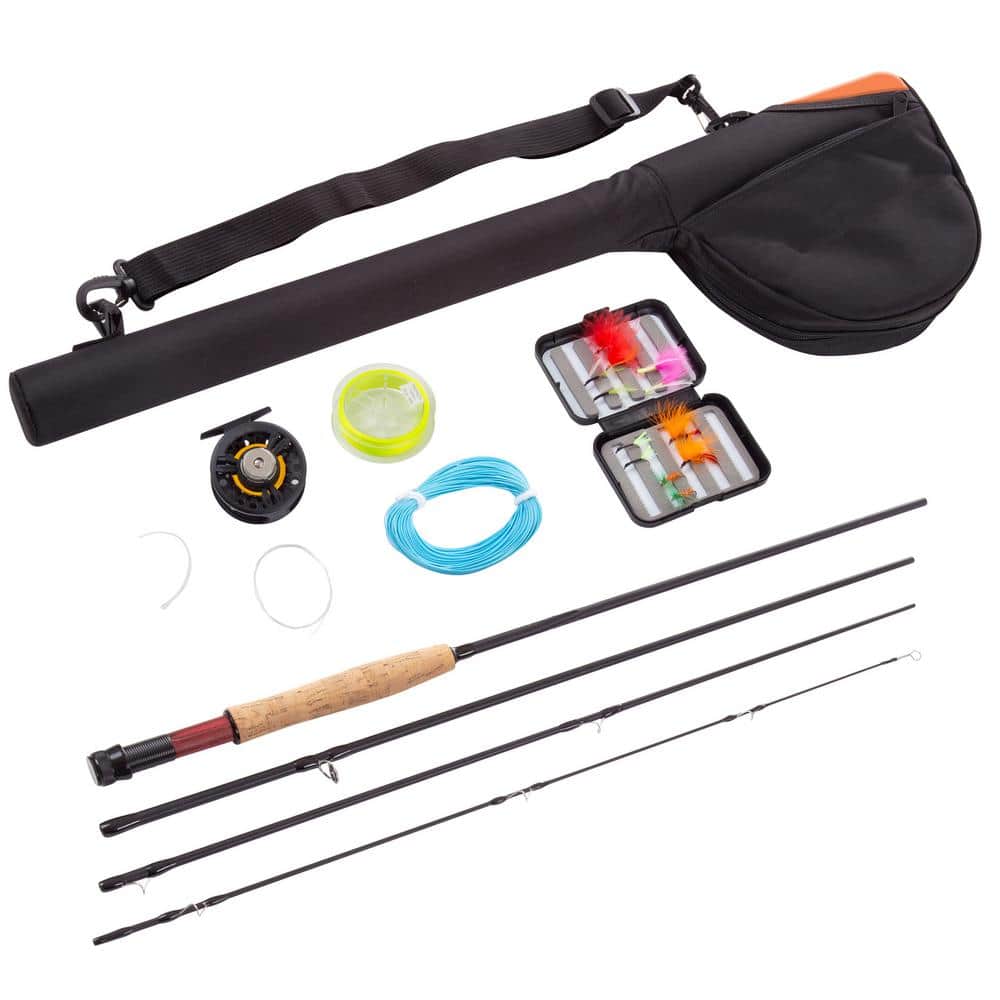Trademark Games Black 8 ft.Collapsible Fiberglass Fly Fishing Rod and Reel Starter Kit with Assorted Flies and Carry Case