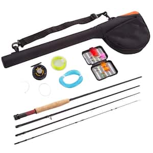 Black 8 ft.Collapsible Fiberglass Fly Fishing Rod and Reel Starter Kit with  Assorted Flies and Carry Case 860213WFN - The Home Depot