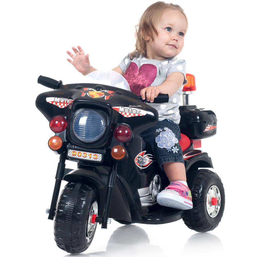 Black 6-Volt 3-Wheel Kids Motorcycle with Storage Compartment
