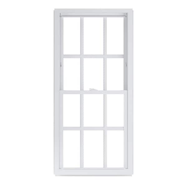 American Craftsman 27.75 in. x 57.25 in. 50 Series  White Double Hung Low-E Argon Glass Vinyl Replacement Window with Grids, Screen Incl