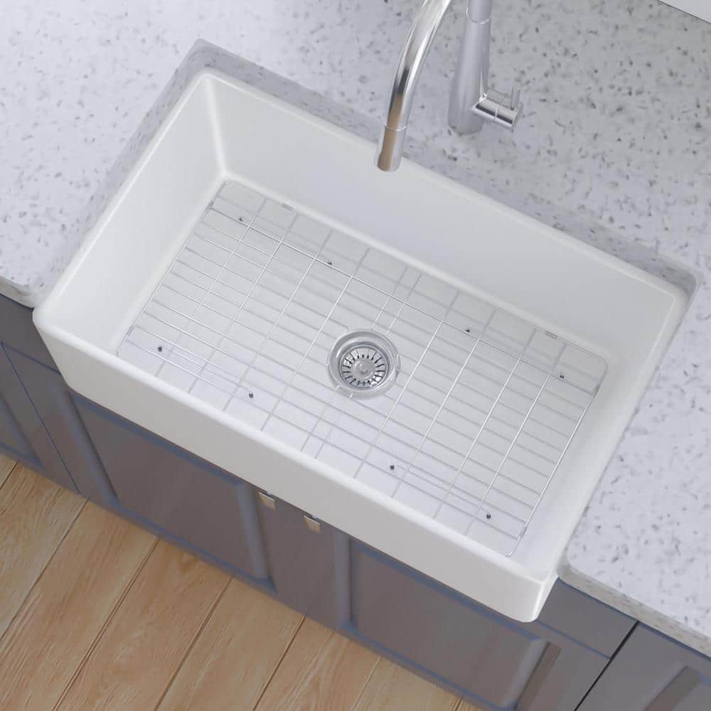 Staykiwi 30 in. Farmhouse Single Bowl White Ceramic Kitchen Sink with ...