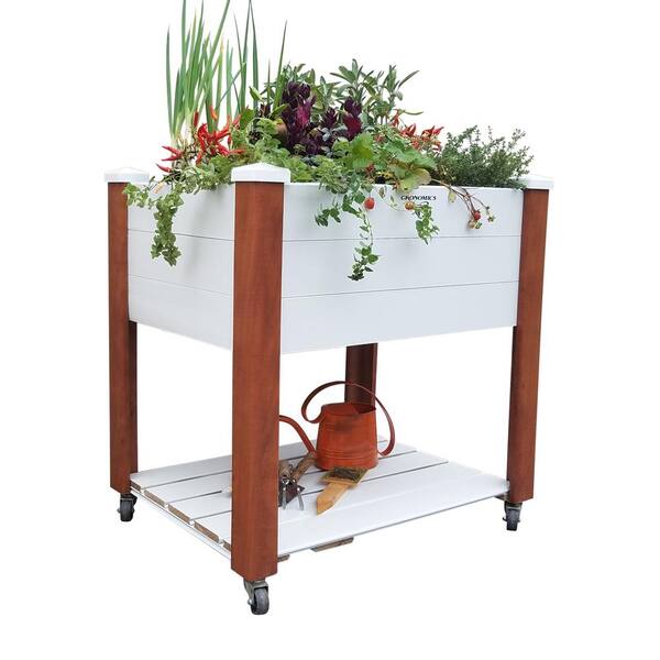 Gronomics 24 in. x 33 in. x 33 in. Vinyl Wrapped Raised Garden Bed with Shelf Wood Planter