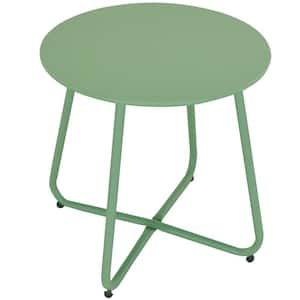 18 in. Sage Green Powder Coated Steel Round Side Table Outdoor Dining Table without Extension