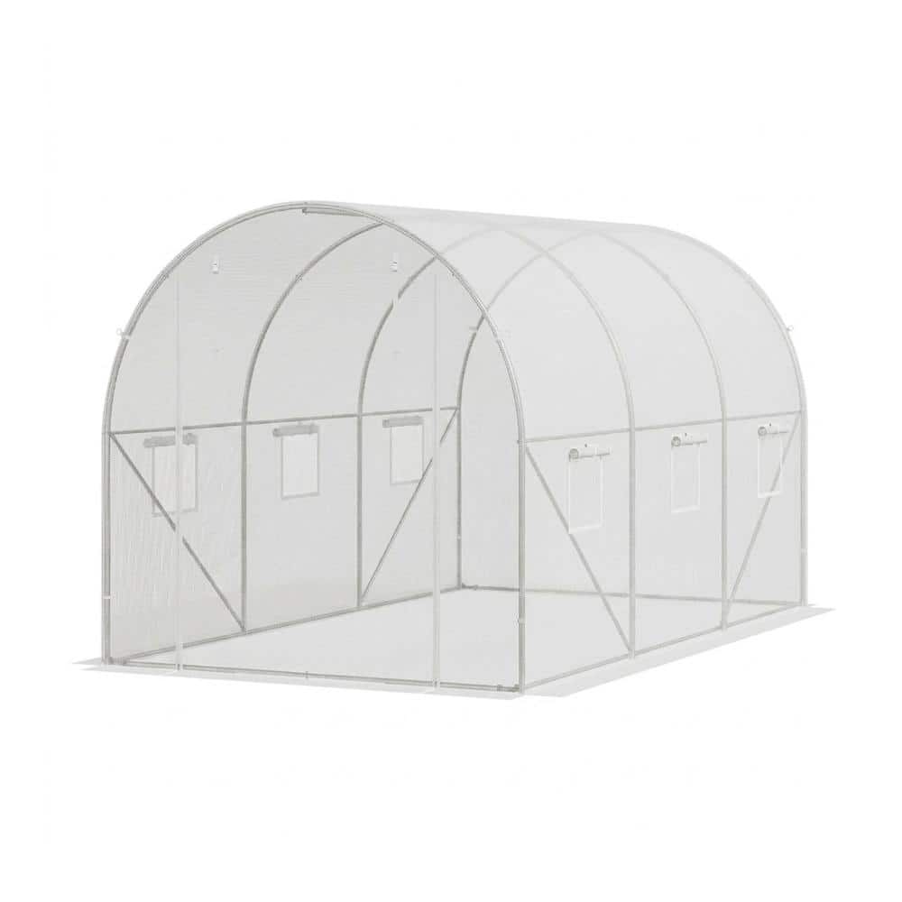 Walk-in Tunnel Greenhouse 9.6 x 6.4 x 6.2 ft. Hoop House Galvanized Steel Frame White PE 6 Windows Roll-up Zipper Door price history on PriceWatchPro