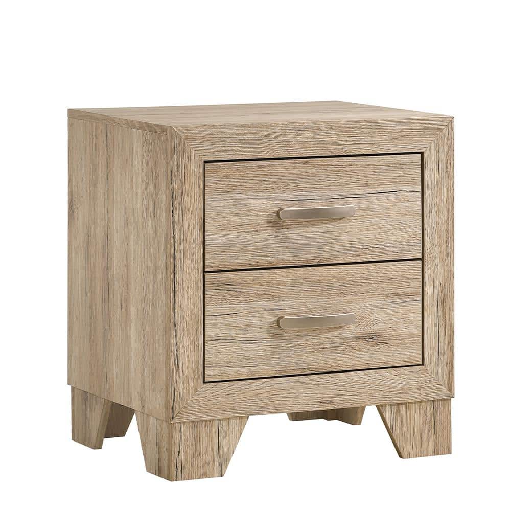 Natural Washed Oak 2-Drawer Wooden Nightstand