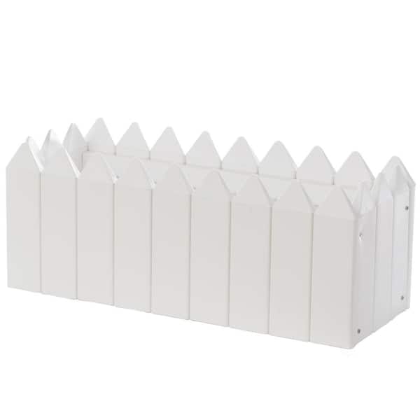 White Rectangular Vinyl 10.5 in. x 27 in. Traditional Fence Design Planter Box