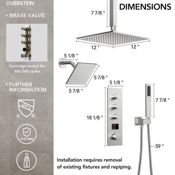 EVERSTEIN 7-Spray Patterns with 12 in. Ceiling Mounted Massage