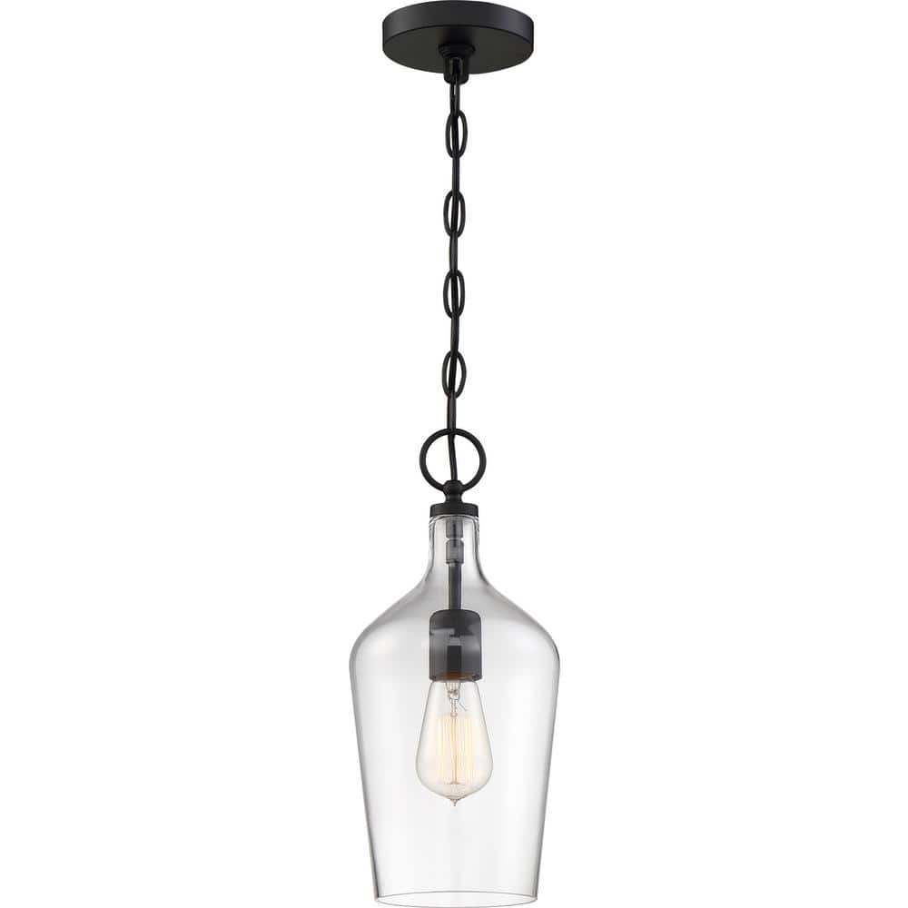 Hartley 14'' Matte Black and Clear Contemporary Pendant Light