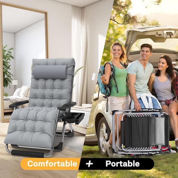 5-Position Adjustable Folding Cot Bed, Steel Outdoor Lounge Chair with Pillow and Mattress for Camping and Patio, 1-Pack