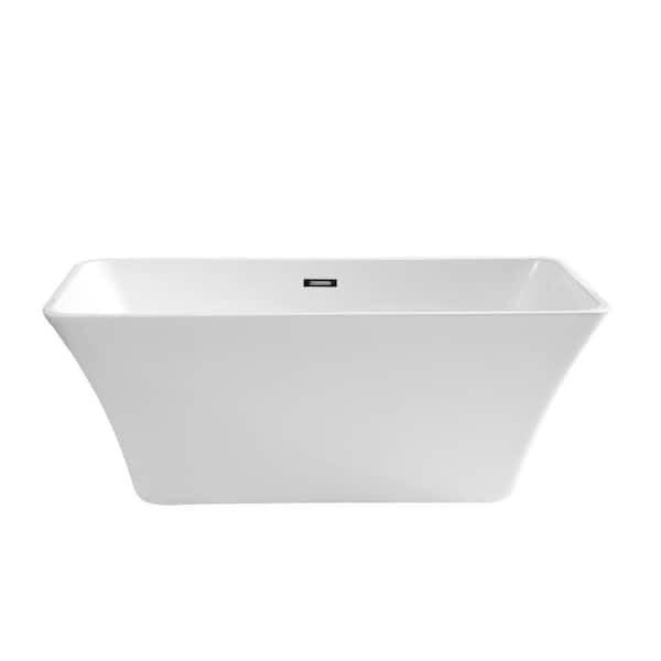 Stivier 59 in. Acrylic Flatbottom Non-Whirlpool Freestanding Soaking ...