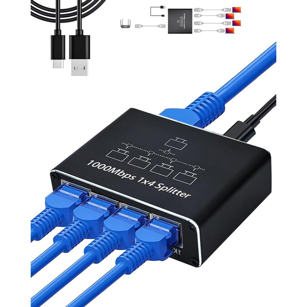 EKIEUDL Ethernet Network Splitter with USB Power Cable-RJ45 Internet ...