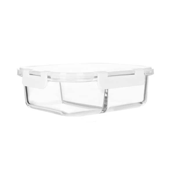 5-Pack Glass Meal Prep Containers, 2 Compartments Portion Control Boxes with White Lids, Food Storage Containers