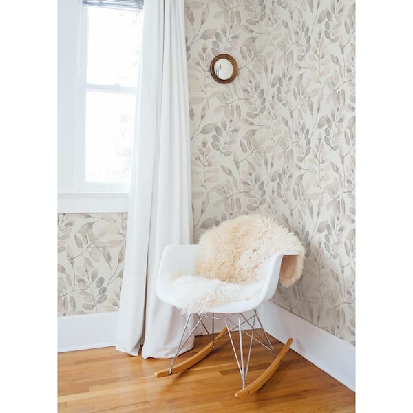 Pink Fabric Pre-Pasted Matte Pinnate Blush Leaves Strippable Wallpaper