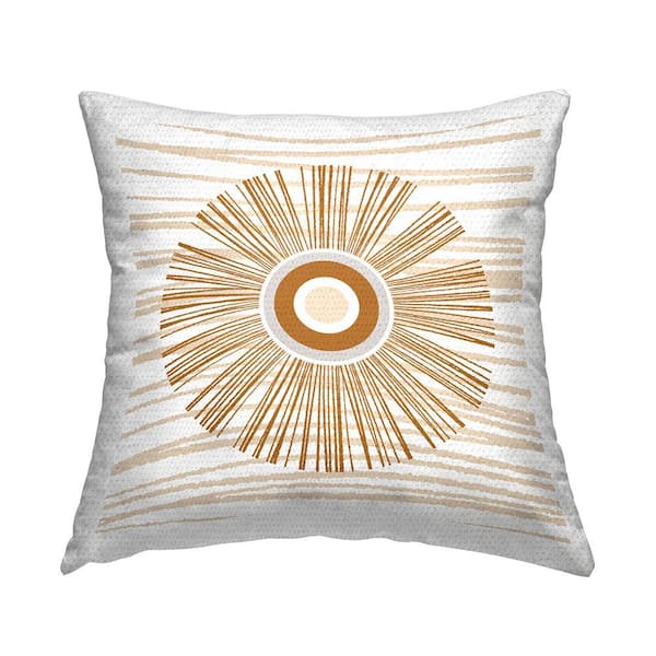 Boho Abstract Sun Ray Stripes Brown Square Outdoor Throw Pillow