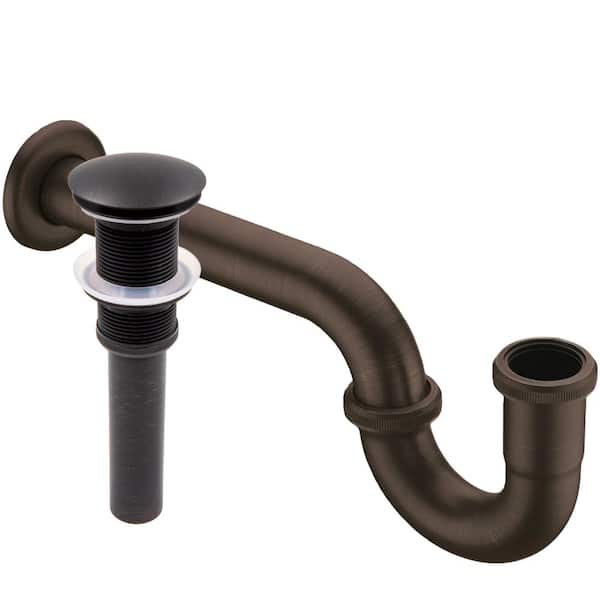 Novatto Decorative 1.25 in. Solid Brass U-Shaped P- Trap with Pop-Up Drain No Overflow in Oil Rubbed Bronze