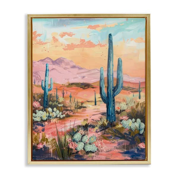 Stupell Industries Soft Canyon Sunset Cacti by LSR Design Studio Gold Floater Frame Nature Graphic Art Print 31 in. x 25 in.