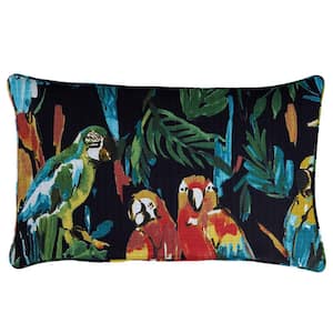 Sorro Home Corded 12 in. x 18 in. Lumbar Pillow in Black with Macaws