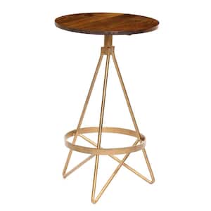 Micah 25 in. Elm and Gold Backless Metal Frame 25 in. Counter Height Bar Stool with Wooden Seat